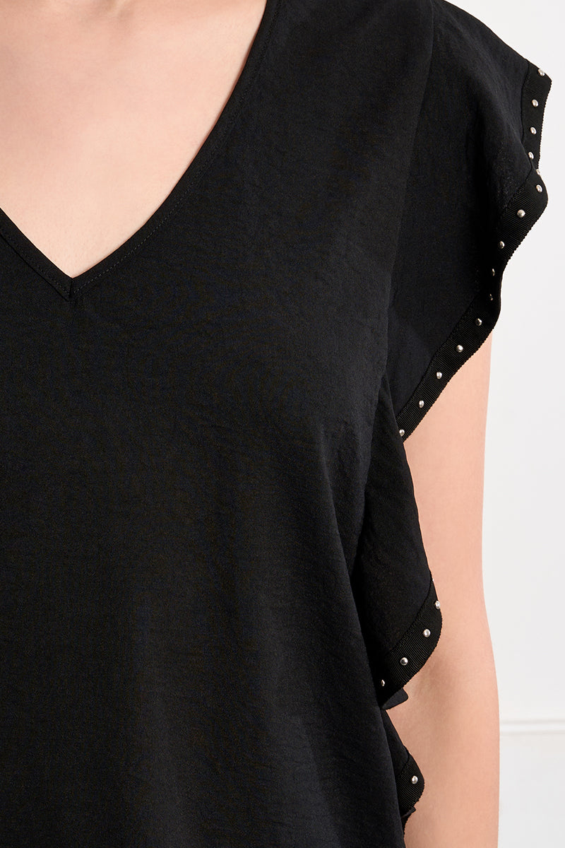 MOLLY TOP RUFFLE SIDE V NECK