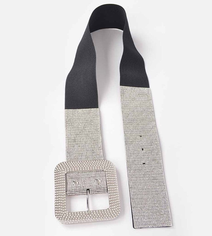RHINESTONE BUCKLE ELASTIC BELT