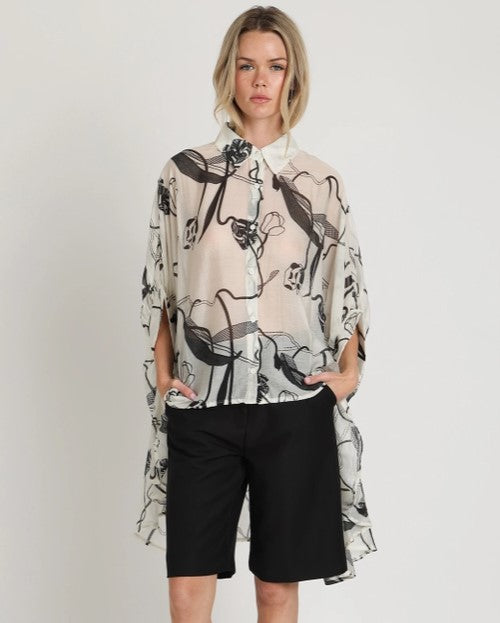 ABSTRACT SHEER HI LOW TOP