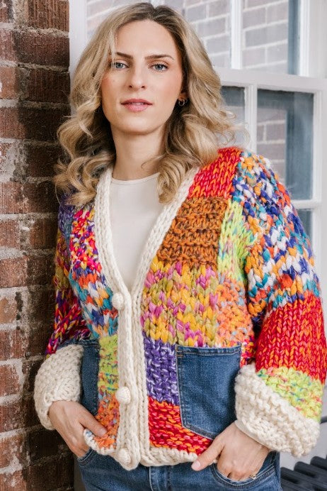 SHANNON SWEATER CARDI GRID PATTERN