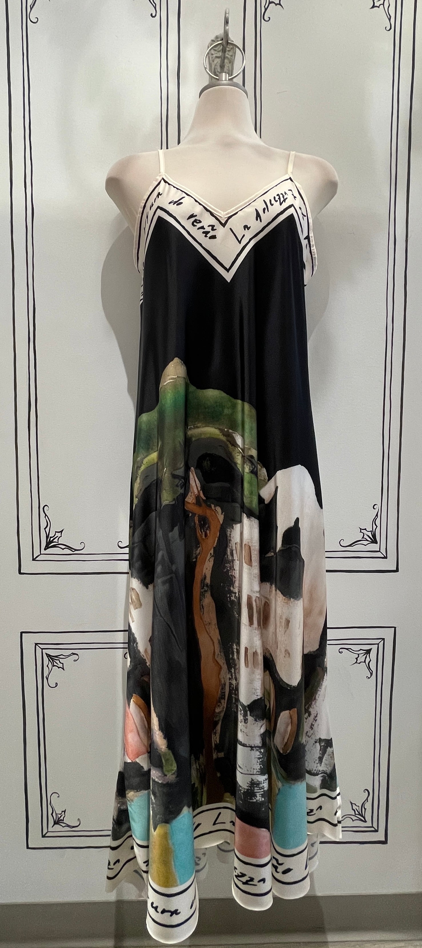 V NECK ABITO WATERCOLOUR DRESS