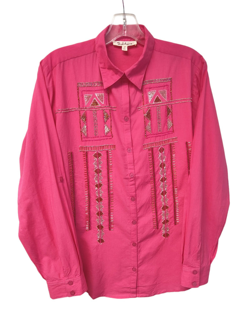 SOLITAIRE TOP LONG SLEEVE BUTTON UP BEADED