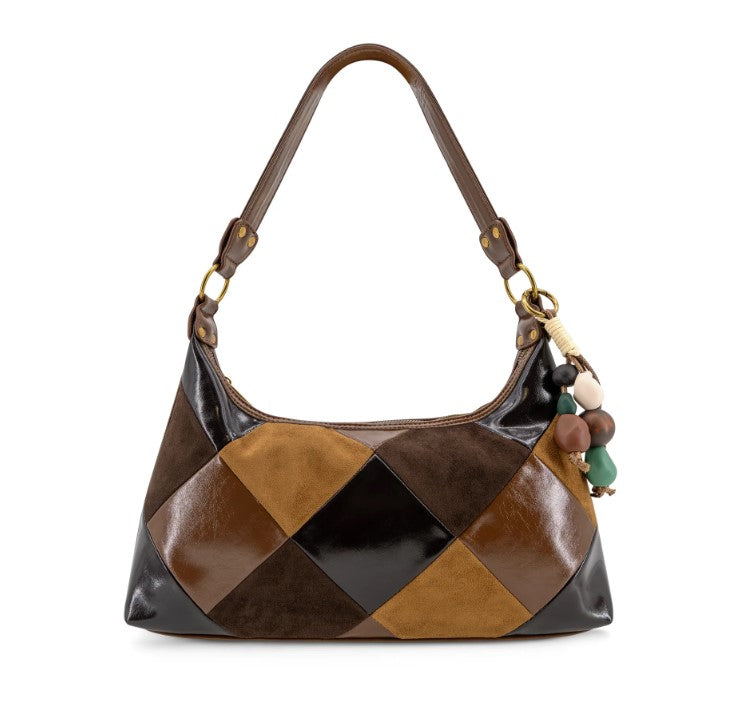 LIKE BAG SHLDR CHCKRD SUD LTHR W/CHRM