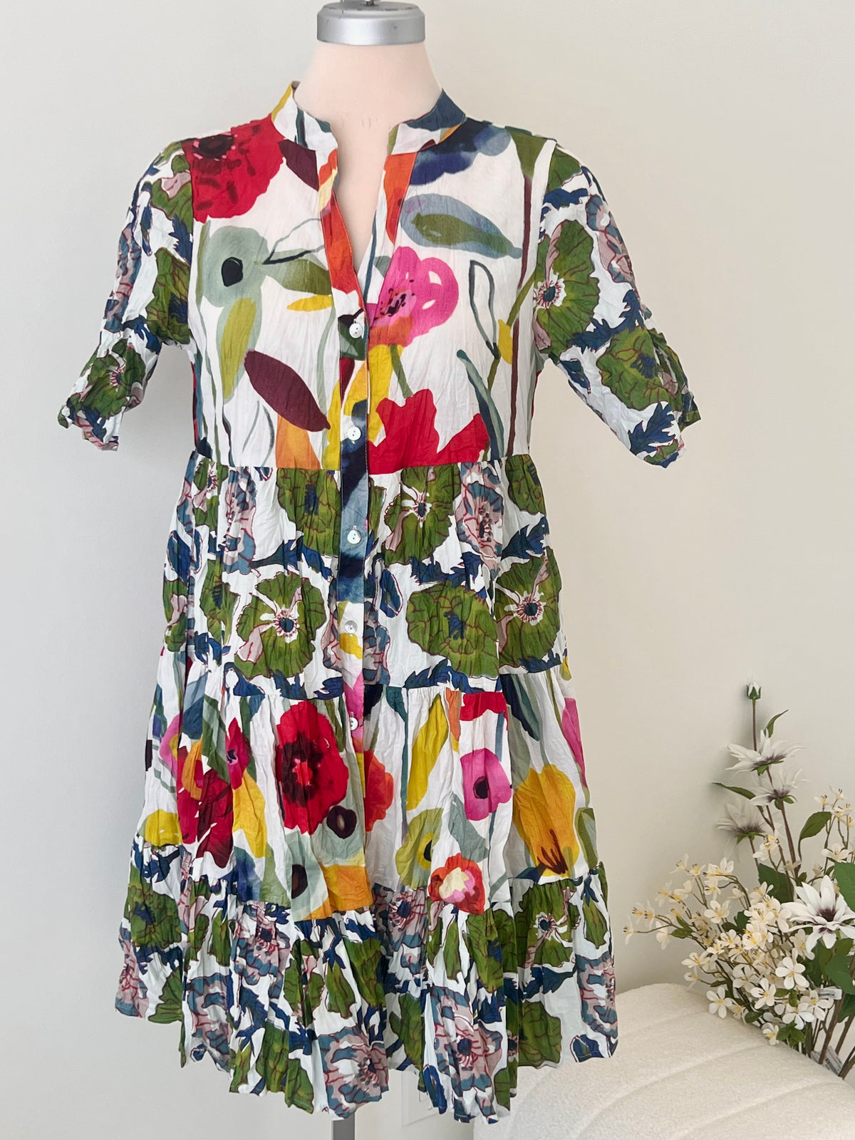 DRESS ADDICT VNECK BUTTON UP DRESS