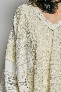 V NECK TOP WITH LACE PATCHES