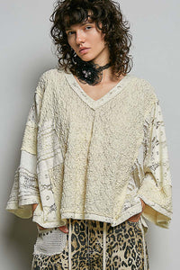 V NECK TOP WITH LACE PATCHES