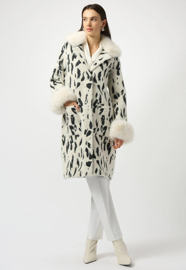 JOSEPH RIBKOFF FAUX FUR FEATHER YARN COAT
