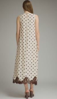 SHORT SLEEVE MIDI POLKA DOT LACE TRIM DRESS
