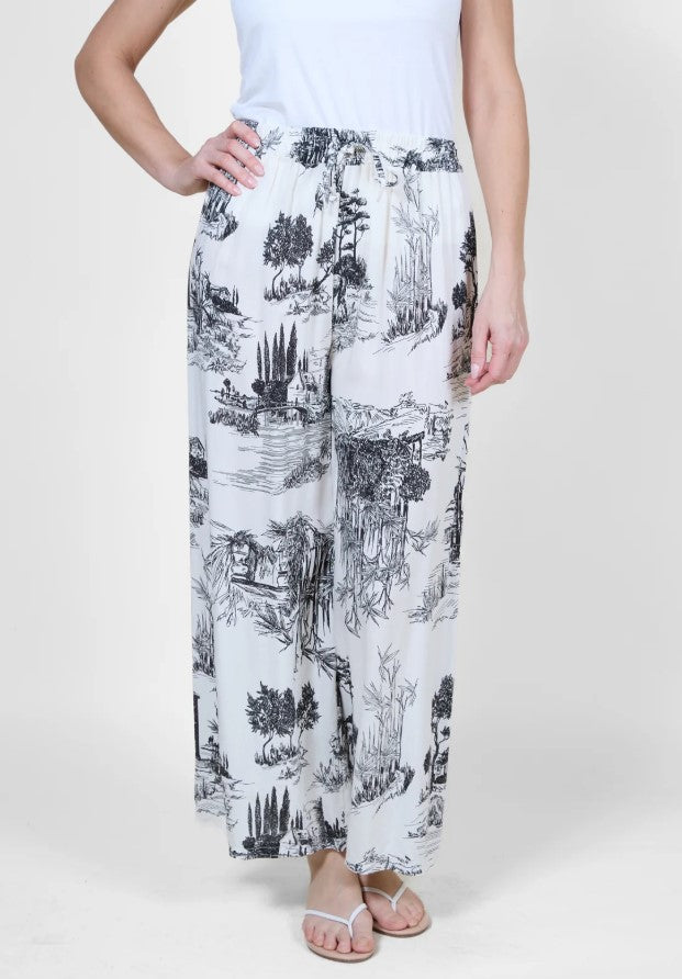 ANGELA MARA TROPICAL PRINT WIDE LEG PANT