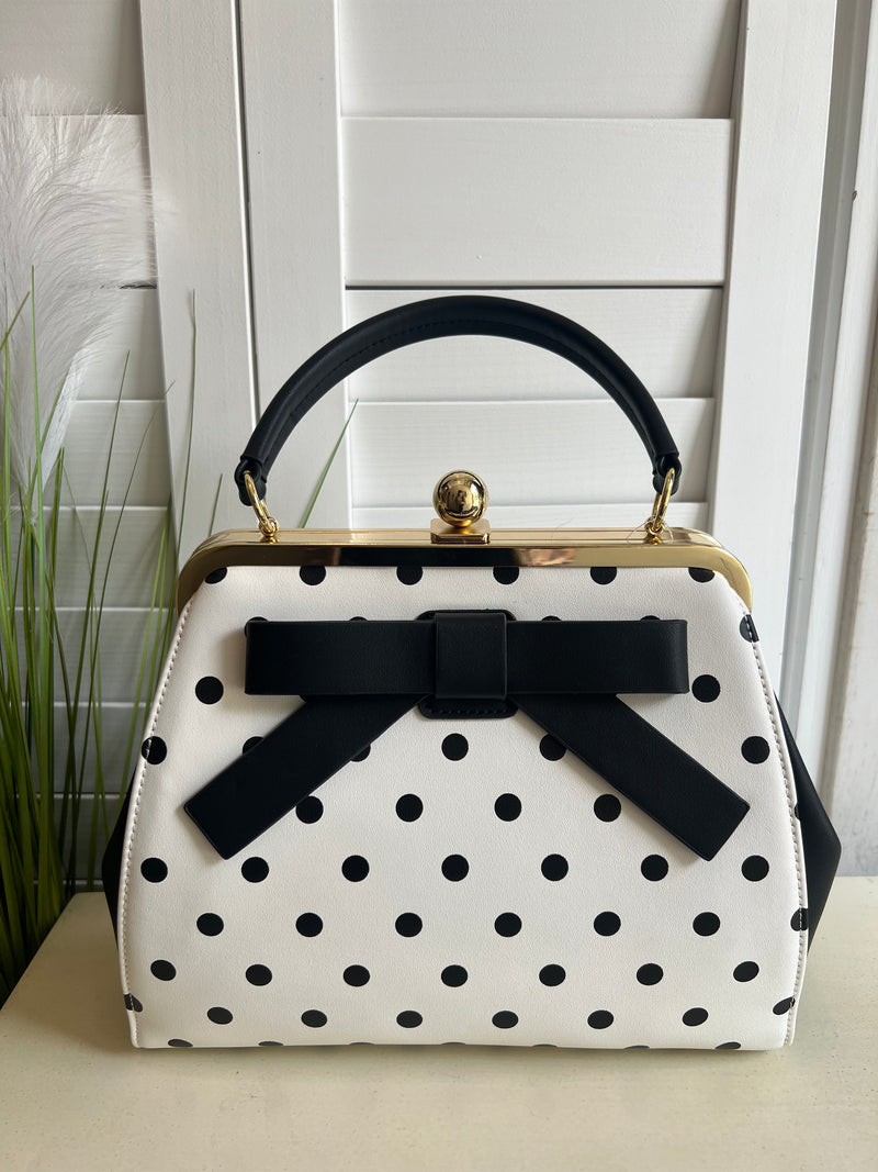 POLKA DOT BAG W BOW TOP HANDLE