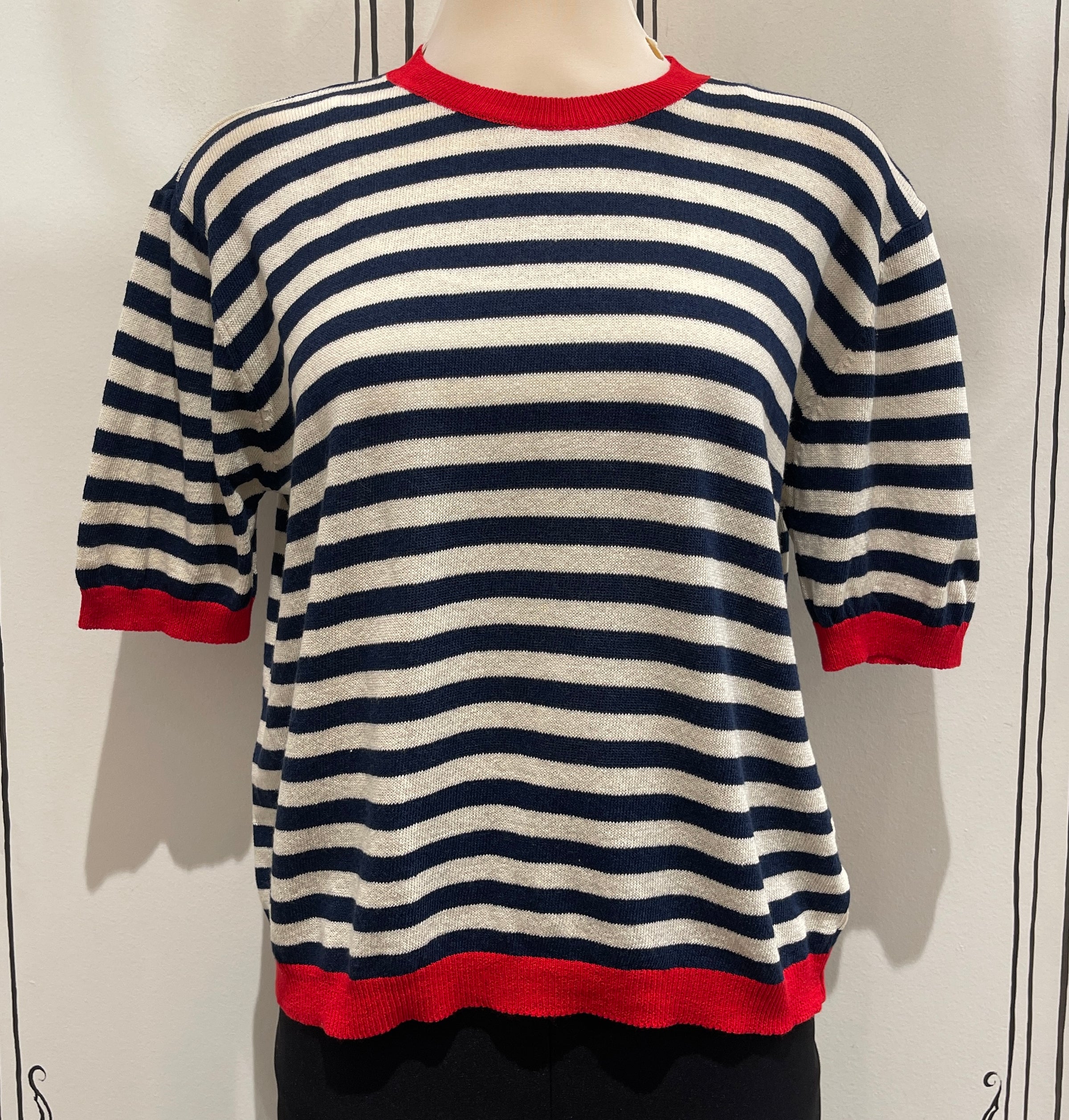 SHORT SLEEVE STRIPE COLOR BLOCK TOP