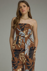 MULTI FLORAL STRAPLESS TOP WITH FRONT TIE