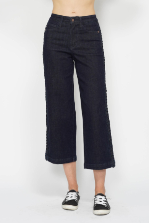 JUDY BLUE CROPPED JEANS WITH BRAID DETAIL