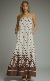 STRAPLESS MAXI BORDER FLORAL DRESS