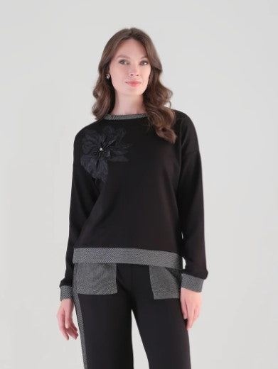 TRI PULLOVER EMBRDR FLWR BEADING