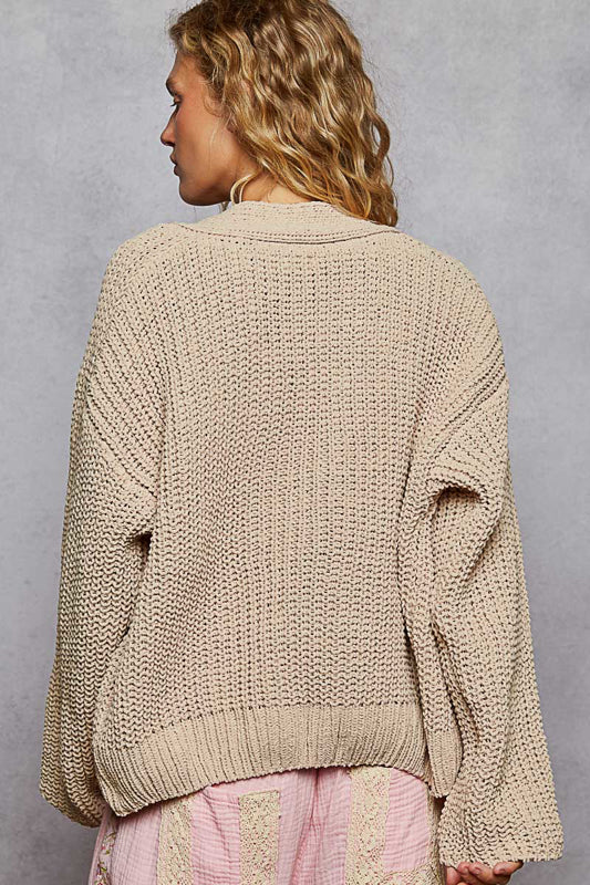 POL CARDIGAN FLWER BTNS