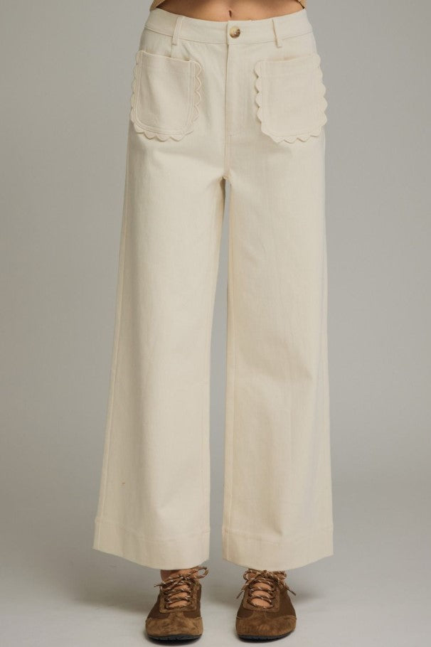 ENTRO PANT WIDE LEG SCALLOP ACCENT TRIM