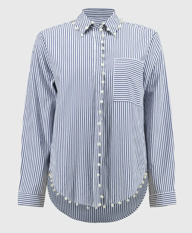 JOSEPH RIBKOFF STRIPE STRETCH COTTON BUTTON UP