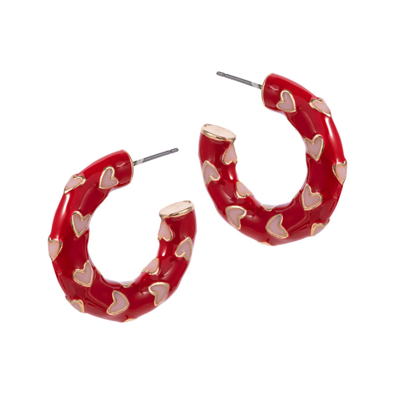 WONA EARRING HRT HOOP RED