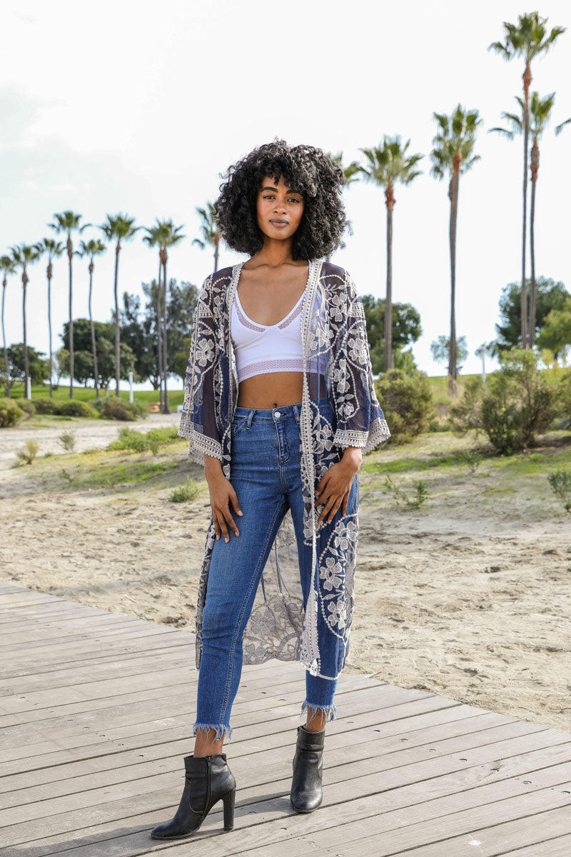 LETO KIMONO CONTRAST MESH