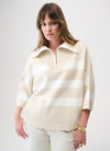 RIBKO SWEATER STRIPE BOXY ZIP COLLAR