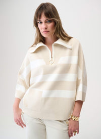 RIBKO SWEATER STRIPE BOXY ZIP COLLAR