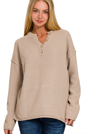 HENLEY STYLE 4 BUTTON LONG SLEEVE TOP