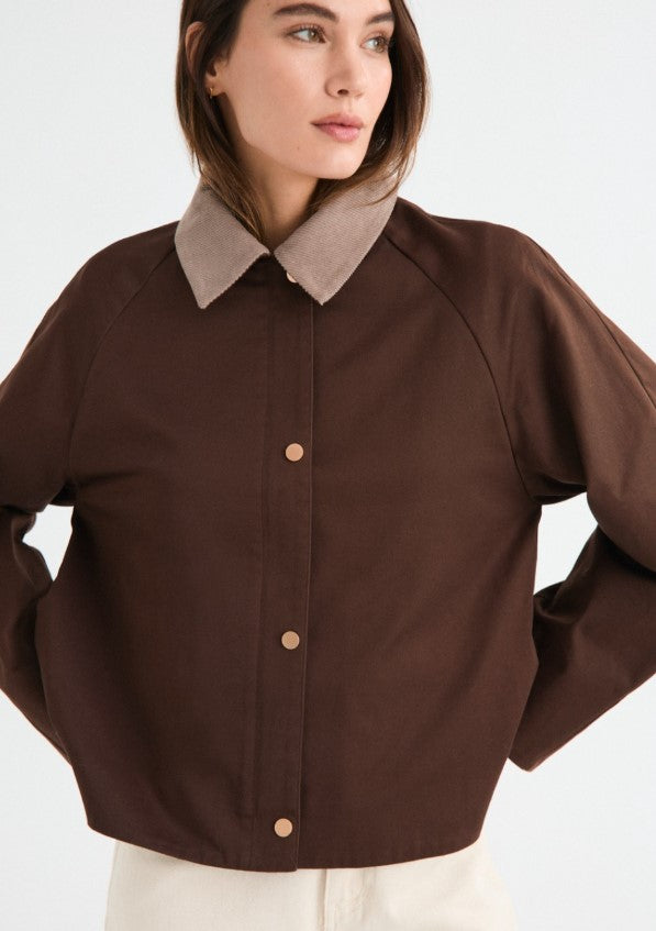 SHORT TRENCH COAT WITH CORDUROY COLLAR