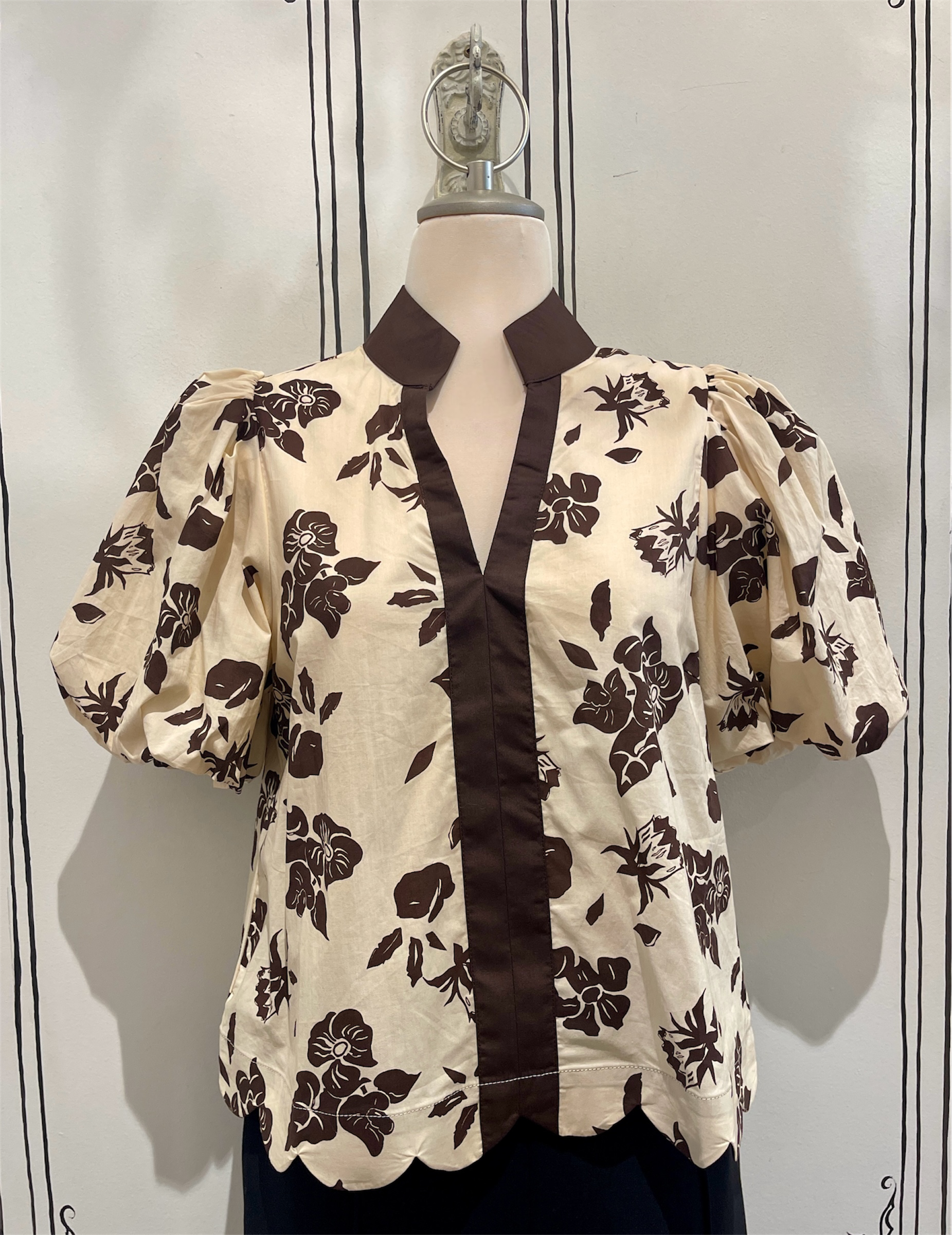 PUFF SLEEVE V NECK CROP LENGTH TOP