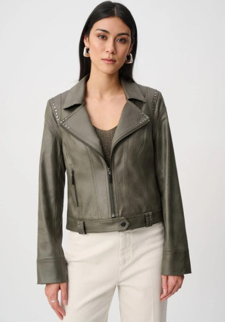 JOSEPH RIBKOFF FOILED FAUX SUEDE FITTED JACKET
