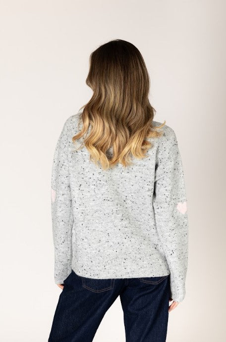 ROUNDNECK ALLOVER FLECK WITH HEARTS SWEATER