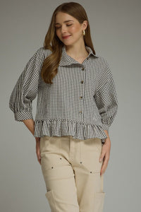 PLAID 3/4 SLEEVE TOP