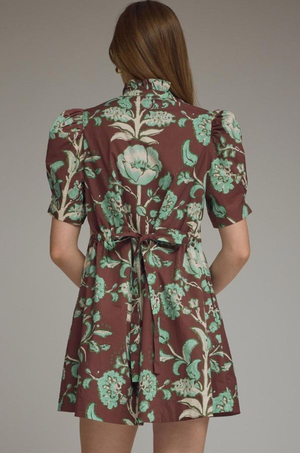 SHORT PUFF SLEEVE FLORAL PRINT DRESS
