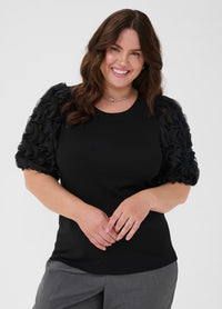 KAFFE CURVE SHORT SLEEVE PUFF RUFFLE TOP
