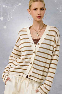 LA MIEL CARDIGAN STRIPED V NECK BUTTON DOWN