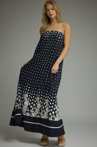 STRAPLESS MAXI BORDER FLORAL DRESS