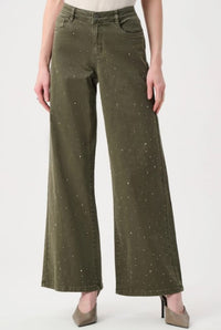 JOSEPH RIBKOFF DENIM WIDE LEG PANTS WITH RHINESTONES
