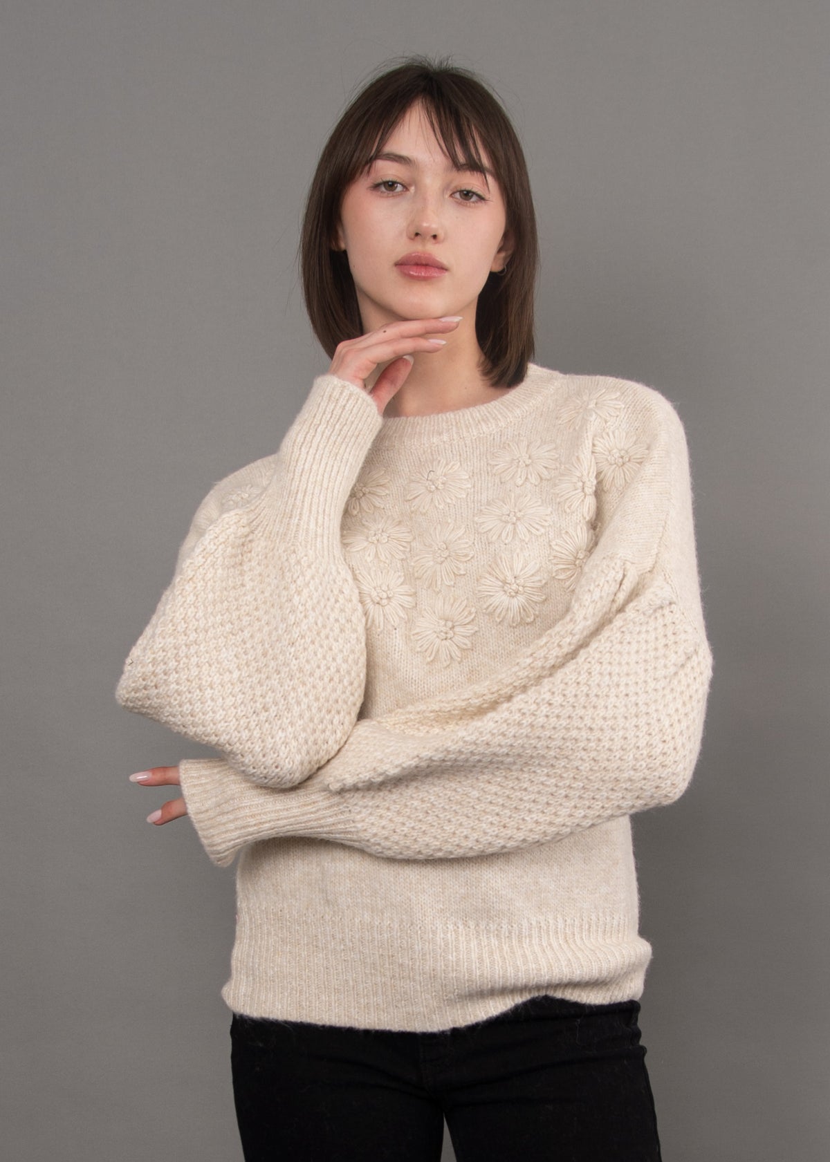 RD SWEATER EMBROIDERED FLOWERS PULLOVER