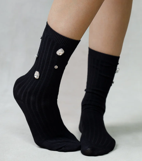 LIM LIM RIBBED SOCKS WITH LARGE CRYSTAL