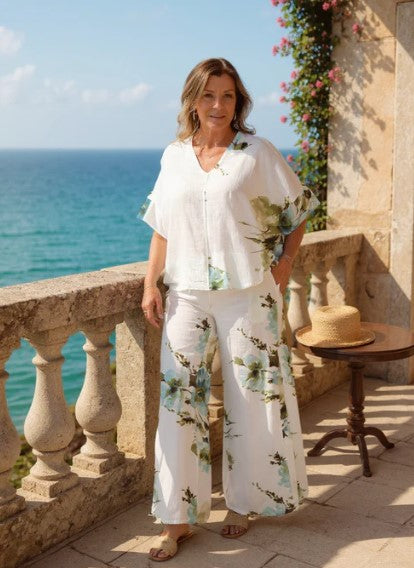 CATHERINE LINEN PANT W FLWRS