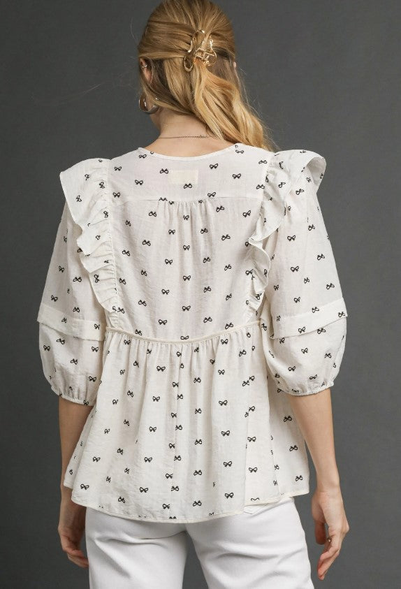 UM TOP RUFFLE SLEEVE BOW