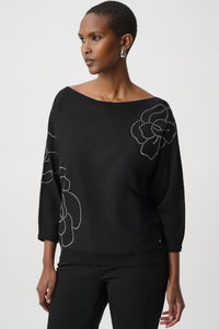 RIBKOFF SWEATER PULLOVER FLOWER APPLIQUE