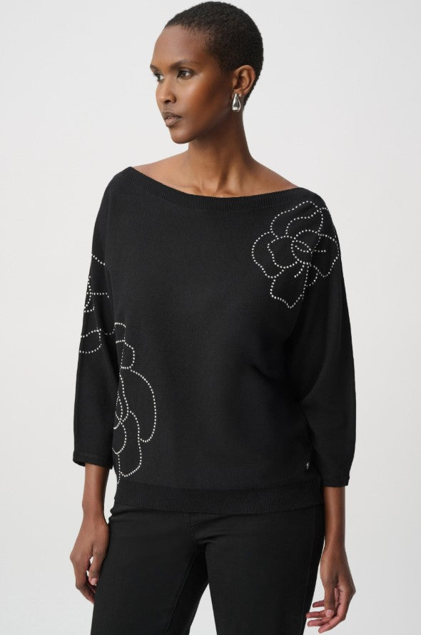 RIBKOFF SWEATER PULLOVER FLOWER APPLIQUE