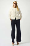 JOSEPH RIBKOFF EMBROIDERED FAUX FUR COLLARLESS JACKET