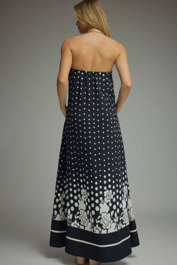 STRAPLESS MAXI BORDER FLORAL DRESS