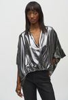 JOSEPH RIBKOFF METALLIC FOIL CHIFFON WRAP TOP