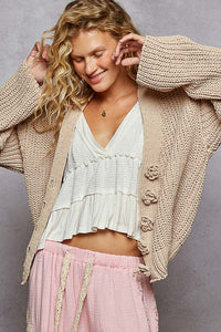 POL CARDIGAN FLWER BTNS