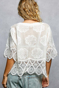 LACE SHORT SLEEVE BUTTON UP