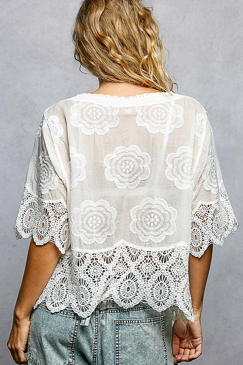 LACE SHORT SLEEVE BUTTON UP