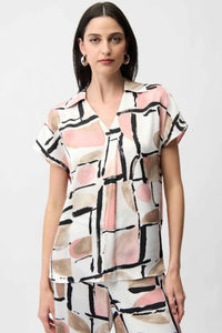 RIBKO GEO PRINT V NK TOP